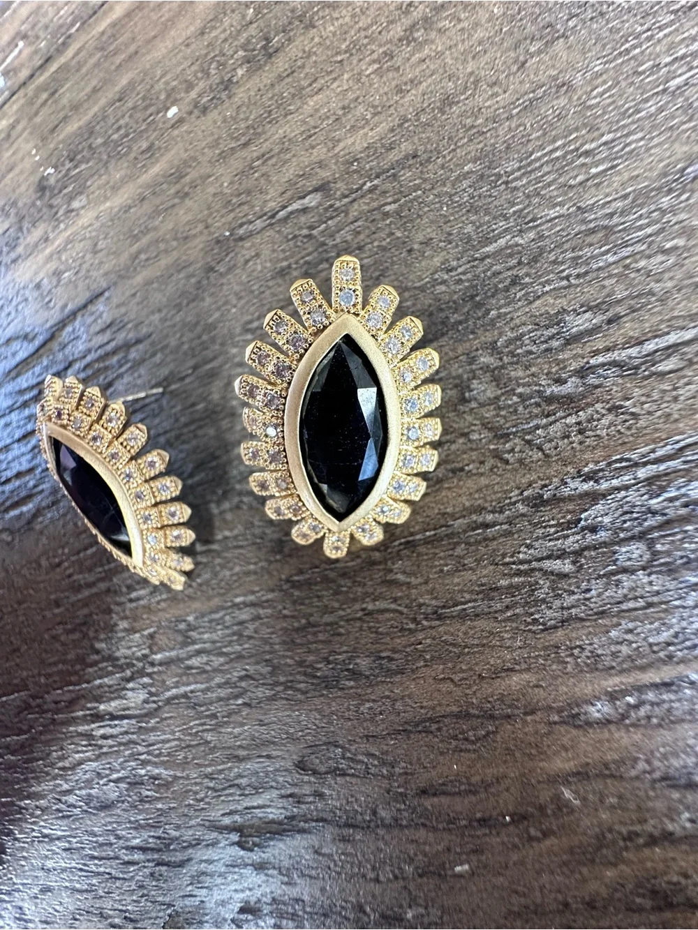 Prototype Kendra Scott - Gold-Tone Black Marquise Crystal Halo Stud Earrings